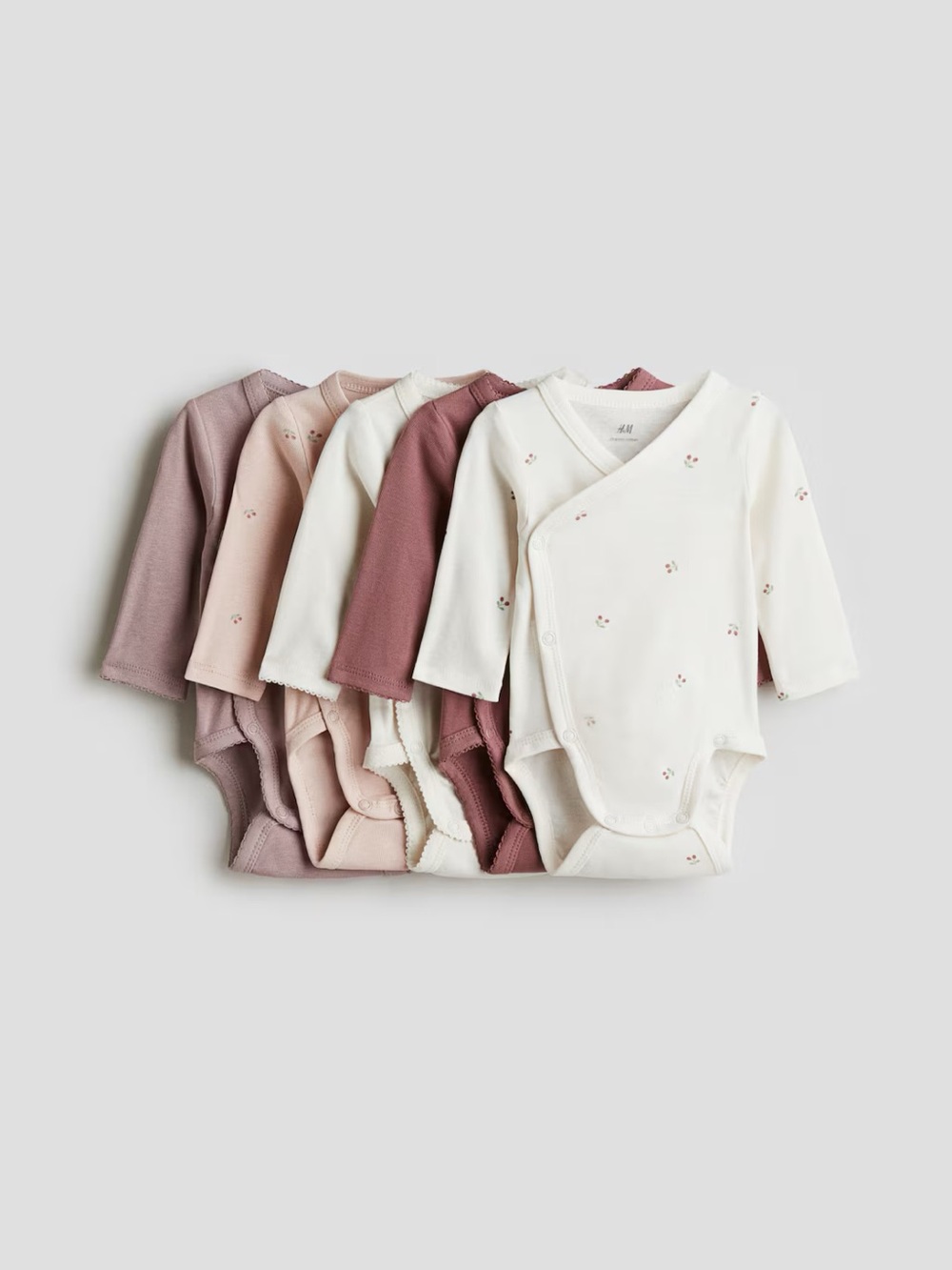 H&M Baby Girls Long-Sleeve Bodysuits Set in Cream, Pink, Dusty Rose and red set